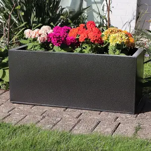 75cm Zinc Galvanised Graphite Black Textured Trough Planter