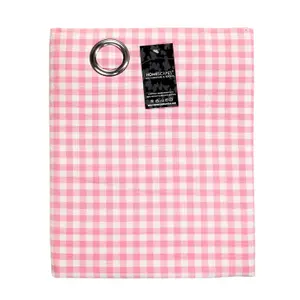 Homescapes Pink Cotton Gingham Eyelet Curtains 117 x 137 cm