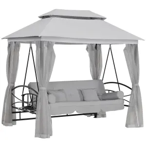 Outsunny 3 Seater Swing Chair Hammock Gazebo Patio Bench Outdoor Light Grey