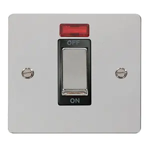 Flat Plate Polished Chrome 1 Gang Ingot Size 45A Switch With Neon - Black Trim - SE Home