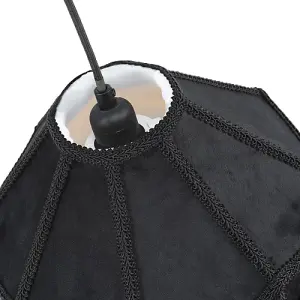 Traditional Victorian Empire Lamp Shade in Jet Black Velvet with Long Tassels