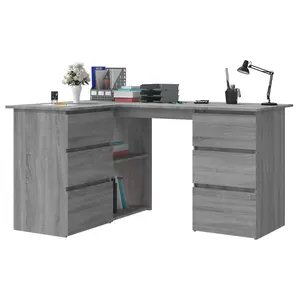 Berkfield Corner Desk Grey Sonoma 145x100x76 cm Engineered Wood