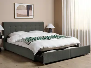 Fabric EU Super King Bed with Storage Dark Grey LA ROCHELLE