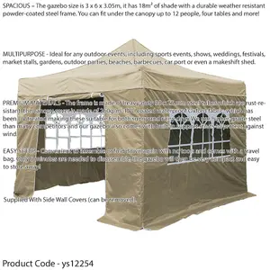 3x6m Beige Pop-Up Gazebo with Side Walls - Durable Outdoor Pavilion Tent