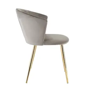 Ella Dining Accent Chair Upholstered in Velvet Fabric  - Grey/Gold