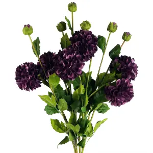 Pack of 6 x 75cm Artificial Dahlia PomPom Flower Stem Purple