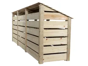 Slatted wooden log store with door W-335cm, H-126cm, D-88cm - natural (light green) finish