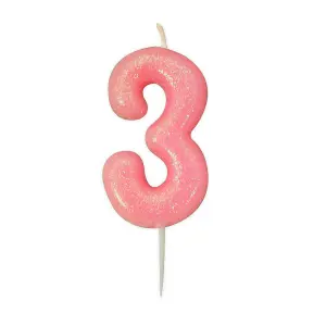 Anniversary House Metallic 3rd Birthday Pick Candle Pink (One Size)