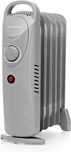 Schallen 800W 6 Fin Mini Small Portable Electric Slim Oil Filled Radiator Heater with Adjustable Temperature- GREY