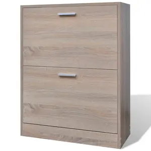 Oak Look Wooden Shoe Cabinet with 2 Compartments