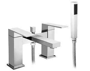 Cube Modern Bathroom Design Square Chrome Bath Shower Mixer Tap With Handset Kit