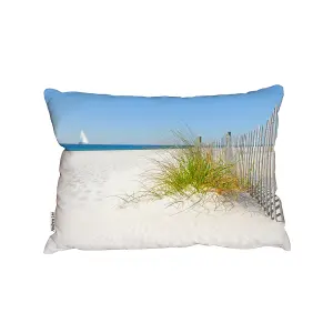 Beautiful Sand Dune Fence By Sea Grass With Sailboat On Horizon (Cushion) / 30cm x 45cm