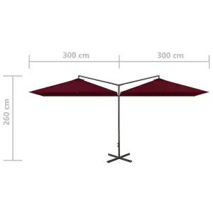 Berkfield Double Parasol with Steel Pole Bordeaux Red 600x300 cm