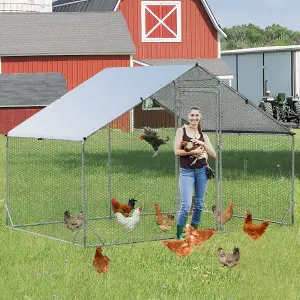 Costway 3M x 2M Chicken Coop Large Metal Spire-Shaped w/ Cover Walk-in Chicken Rabbits Ducks Cage