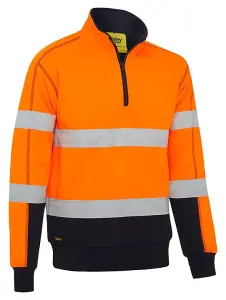 BISLEY WORKWEAR TAPED HI VIS ZIP FLEECE PULLOVER WITH SHERPA LINING  ORANGE 3XL