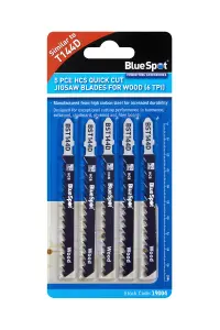 Blue Spot Tools - 5 PCE HCS Quick Cut Jigsaw Blades For Wood (6 TPI)