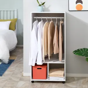 HOMCOM Open Wardrobe Clothes Rail Bedroom Clothes Storage Rod Shelves White