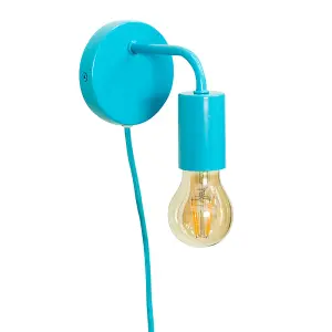 ValueLights Jordy Plug in Colour Pop Blue Easy Fit Wall Light - Bulb Included