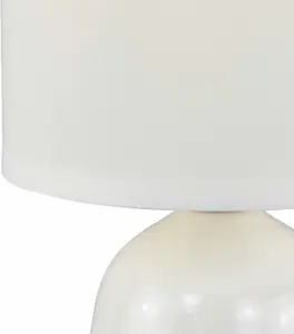 Set of 2 White Ceramic 26cm Table Lamps or Bedside Lights with Matching Fabric Shades, LED Compatible