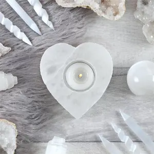 Something Different Selenite Heart Tea Light Holder White (4cm x 10cm x 9.5cm)