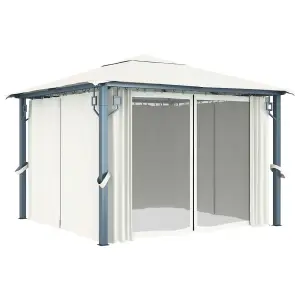 Berkfield Gazebo with Curtain&LED String Lights 3x3 m Cream Aluminium