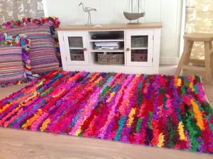 ZINDA Fluffy Rug Multicolour Boho Chic / 60 cm x 90 cm