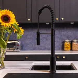 Flode Fjadra Pull Out Kitchen Sink Mixer Tap Spring Style Mixer Tap Matt Black Straight Head