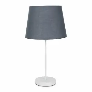 ValueLights Charles White Metal Single Stem Table Lamp with Grey Tapered Lamp Shade