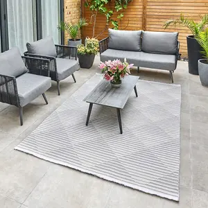 Silver Outdoor Rug, Geometric Striped Stain-Resistant Rug For Patio, 3mm Modern Outdoor Area Rug-160cm X 220cm