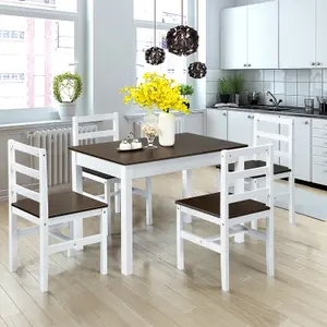 Costway 5PCS Wooden Dining Table & Chair Set Breakfast Kitchen Furniture Dining Room Set