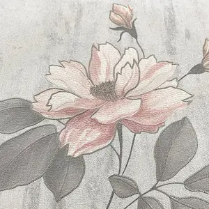 Muriva Pink & Grey Floral Mica effect Embossed Wallpaper