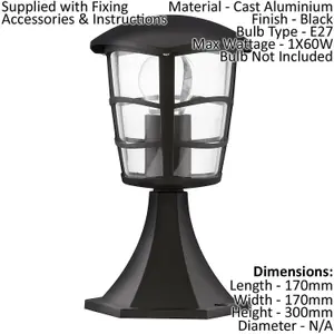 4 PACK IP44 Outdoor Pedestal Light Black Aluminium Lantern 60W E27 Wall Post