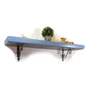 Wooden Shelf with Bracket WOZ 190x140mm Silver 225mm Nordic Blue Length of 40cm