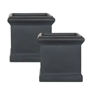 Set of 2 IDEALIST™ 35cm Square Planter, Victorian Flower Box Garden Planters, Black Reinforced Stone Outdoor Plant Pots