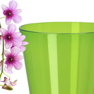 Plant Orchid Pot Plastic  Gloss Oval Planter 12 cm Green transparent Round