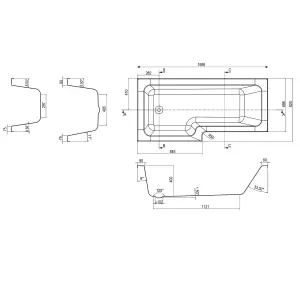 Lazaro Right Hand White Acrylic L-Shaped Shower Bath (L)1700mm (W)820mm