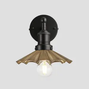 Industville Brooklyn Umbrella Wall Light, 8 Inch, Brass, Black Holder