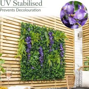 Artificial Living Wall Panels Wisteria Green Plant Foliage Indoor Outdoor 1m x 1m - Purple