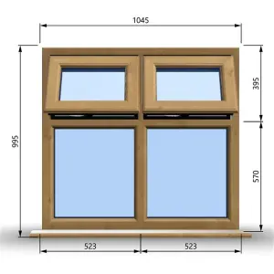 1045mm (W) x 995mm (H) Wooden Stormproof Window - 2 Top Opening Windows -Toughened Safety Glass