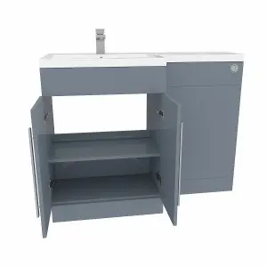 SunDaze Gloss Grey Bathroom Combined Furniture 1100mm L Shape Vanity Unit Left Handed with Basin Sink