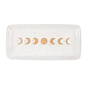 Something Different Moon Phases Ceramic Trinket Dish White/Brown (1.6cm x 8.7cm x 18.3cm)