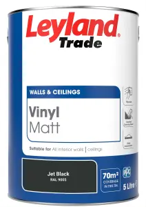 Leyland Trade Vinyl Matt Walls & Ceilings Emulsion Paint Jet Black (RAL 9005) 5L