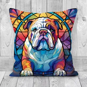 Faux Suede Cushion Stained Glass Effect English Bulldog Print 30cm x 30cm