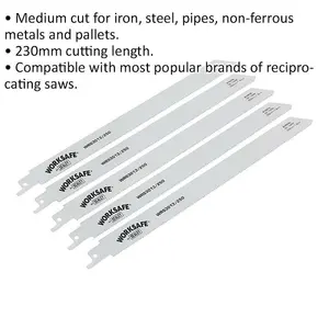 5-Pack 250mm Reciprocating Saw Blades for Metal Cutting - 14 TPI