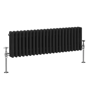 Right Radiators 300x1012 mm Horizontal Traditional 3 Column Cast Iron Style Radiator Black