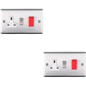 2 PACK 45A DP Oven Switch & Single 13A Switched Power Socket SATIN STEEL & White