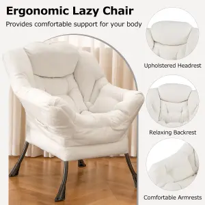 COSTWAY Large Lazy Chair Sherpa Sofa Chair with Cozy Head Pillow Upholstered Accent Chair