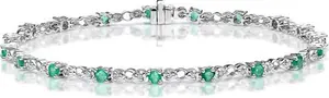 Emerald And Lab Diamond Tennis Bracelet Claw Set In 925 Silver