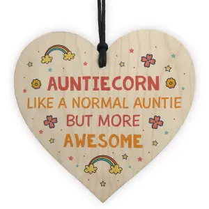 Novelty Gift For Auntie Wooden Heart Funny Unicorn Sign Auntie Birthday Christmas Gift