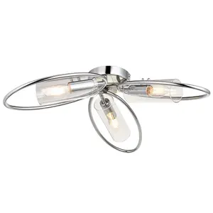 Luminosa Amari Multi Arm Glass Semi Flush Ceiling Lamp, Chrome Plate, Glass